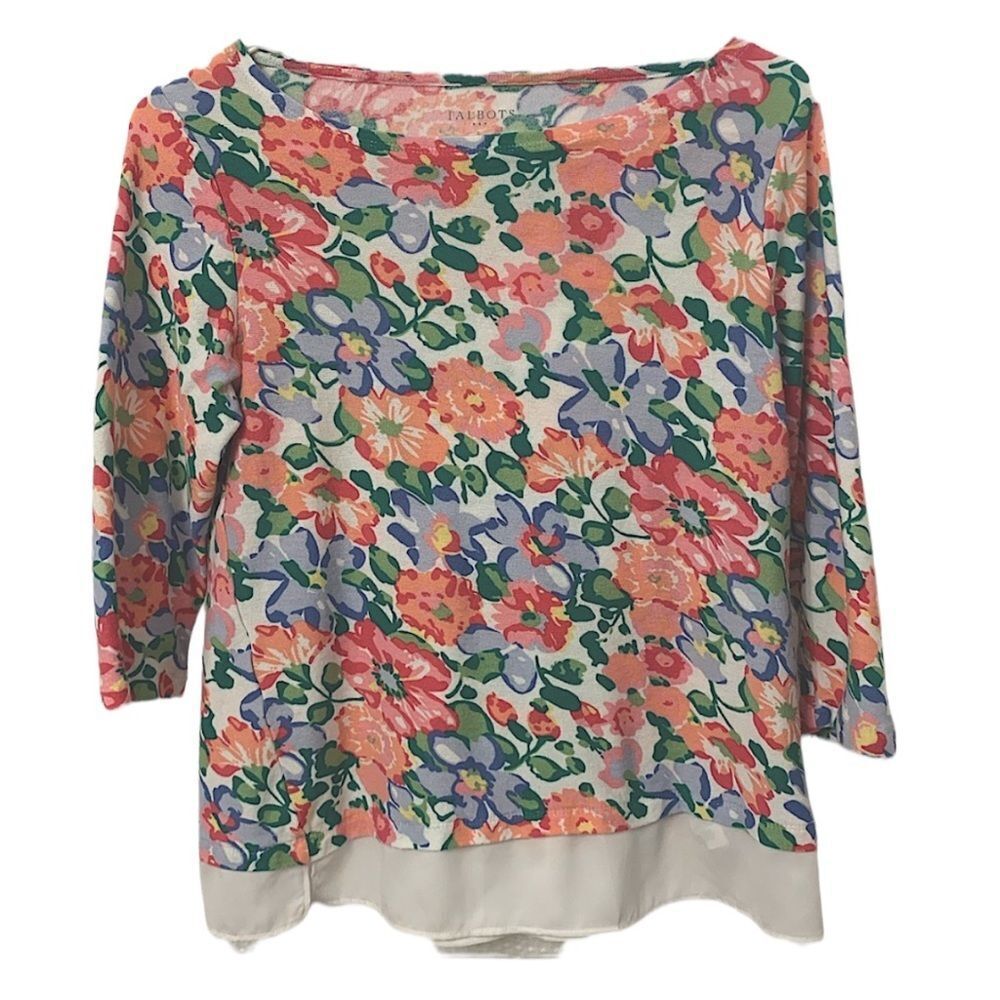 😊 3/$30 
Talbots | Light Sweater Blouse Hem Sz Small Floral EUC